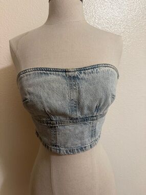 RSQ Light Blue Denim Strapless Crop Top